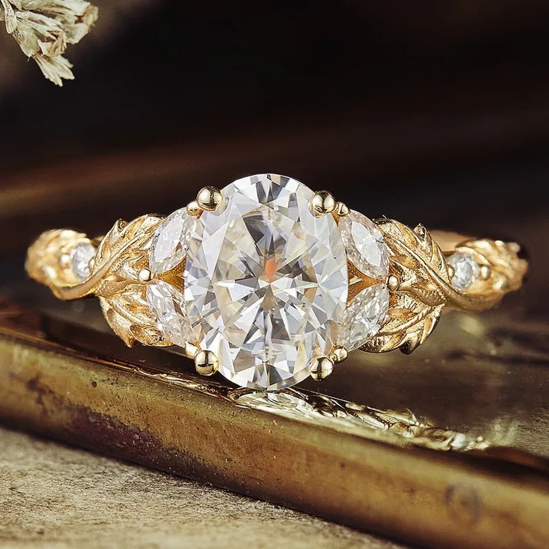 Новое европейское и американское модное женское кольцо в форме ветвей и листьев, инкрустированное белым цирконом, роскошное индивидуальное женское кольцо