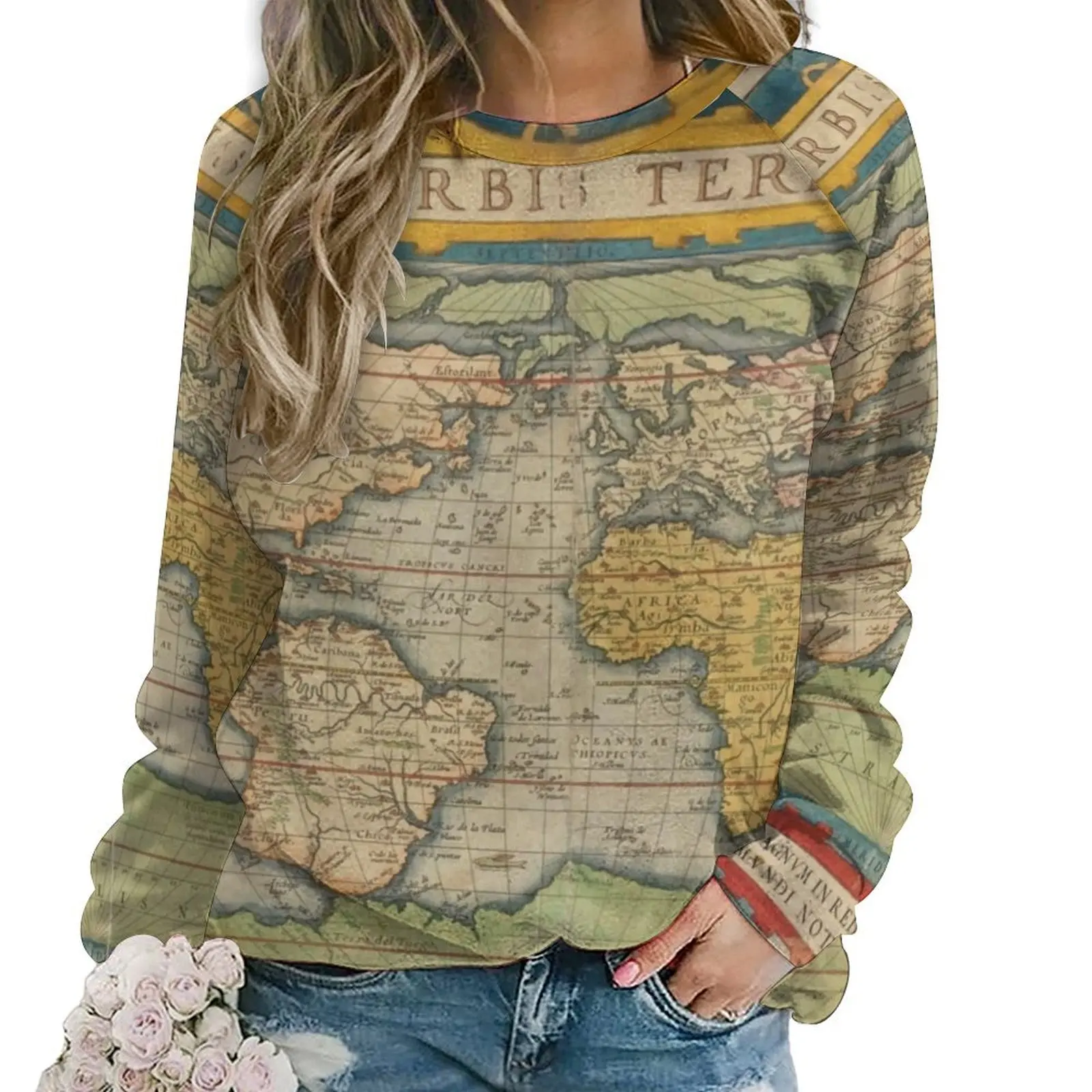 

Earth Map Print Hoodies Lady World Map 1570 Streetwear Casual Hoodie Long Sleeve Retro Design Clothing 2XL 3XL