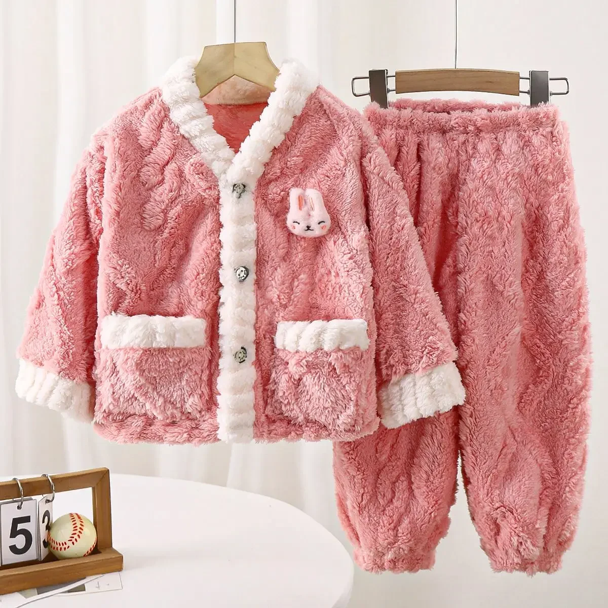 Children's Clothing Sets Cartoon Animal Cardigan + Pants 2pcs Sets Children Flannel Pajamas Fleece Loungewear Set for Boys Girls