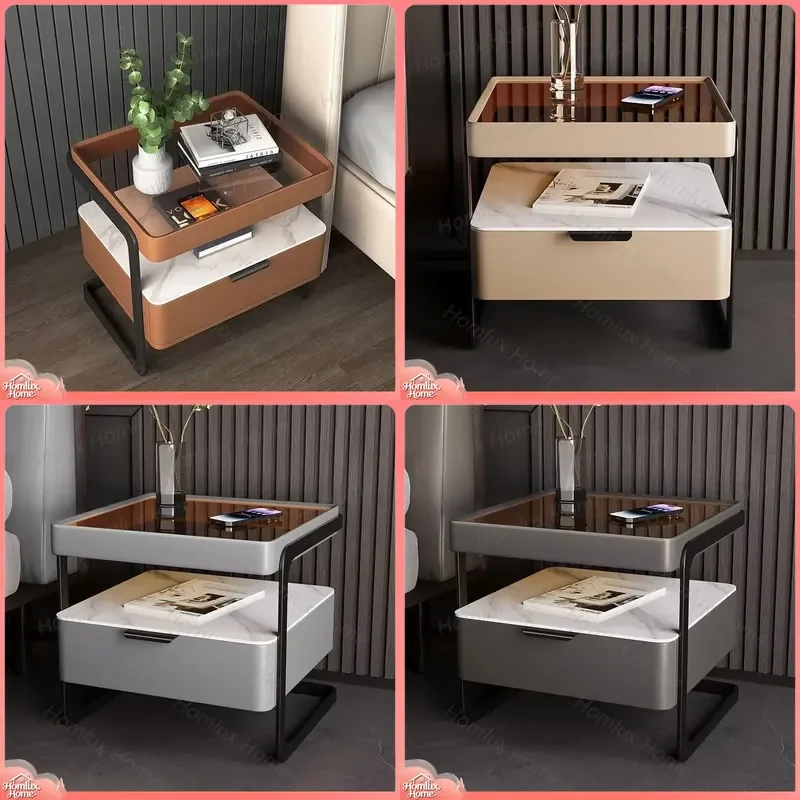 Smart Bedside Table with Wireless Charging and Fingerprint Lock 1 Drawer Nightstand for Bedroom Modern LED Lamp Desk Storage