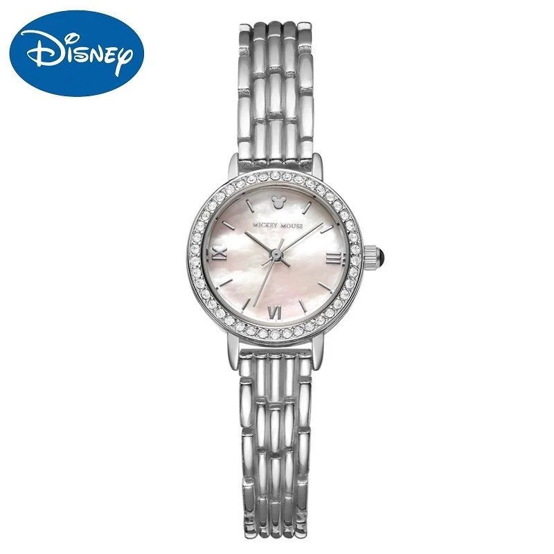 Disney Brand Original Mickey Mouse Women WristWatch Lady Fashion Quartz Clock Pearl Shell Dial Zircon Diamond Waterproof Religio