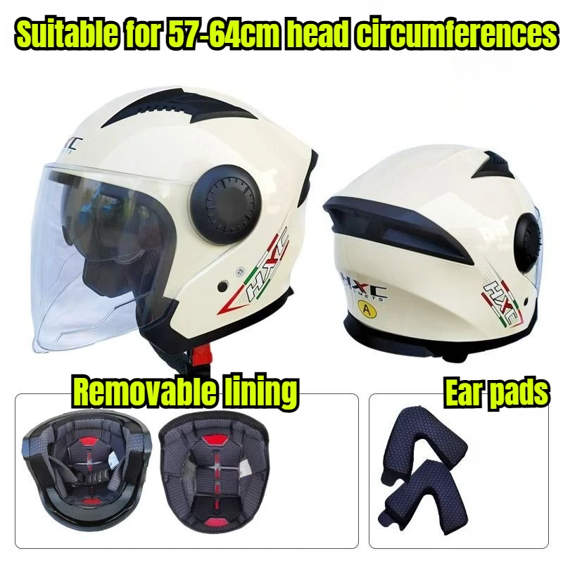 レトロオートバイヘルメット-3-4-オープンフェイス軽量デュアルレンズサンバイザースクーターバイク男性女性用