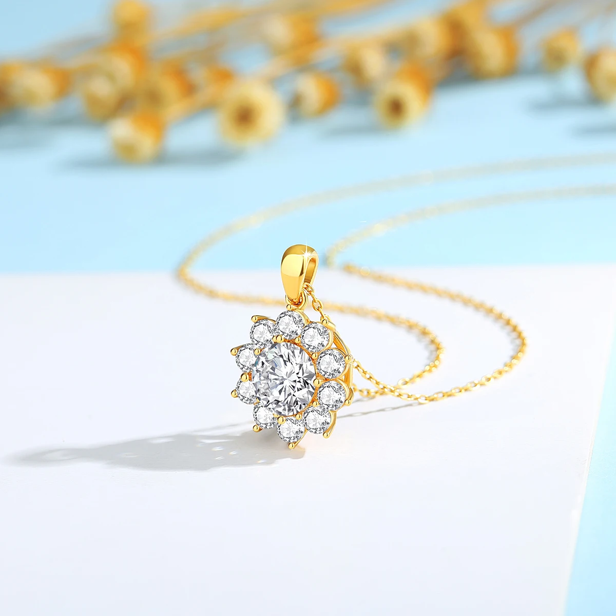 Szjinao 1ct Moissan ite Halskette 18 Karat Gold mit Zertifikat Qualität Schmuck für Frauen Blumen anhänger Hochzeitstag Geschenk