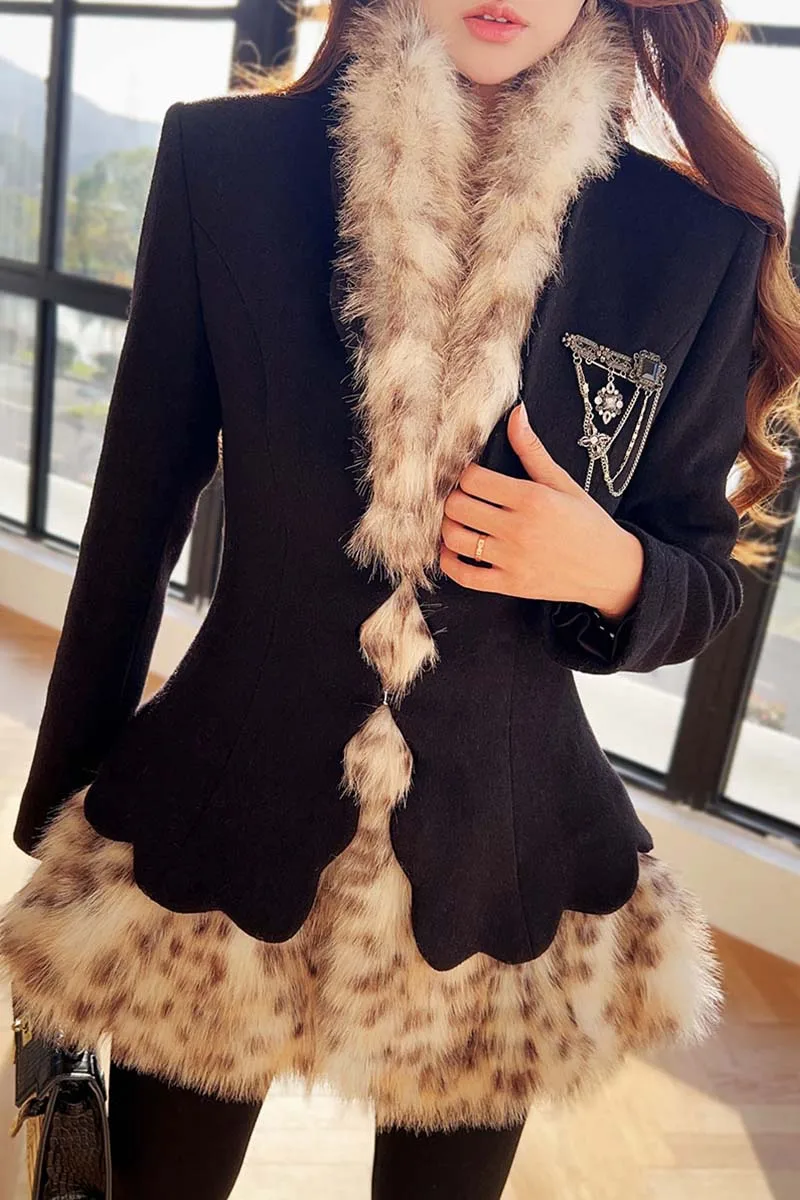 Dabuwawa Fur Collar Double Sided Woolen Jacket Patchwork Women Empire Short Coat Outwear Y2K DA1DOT008