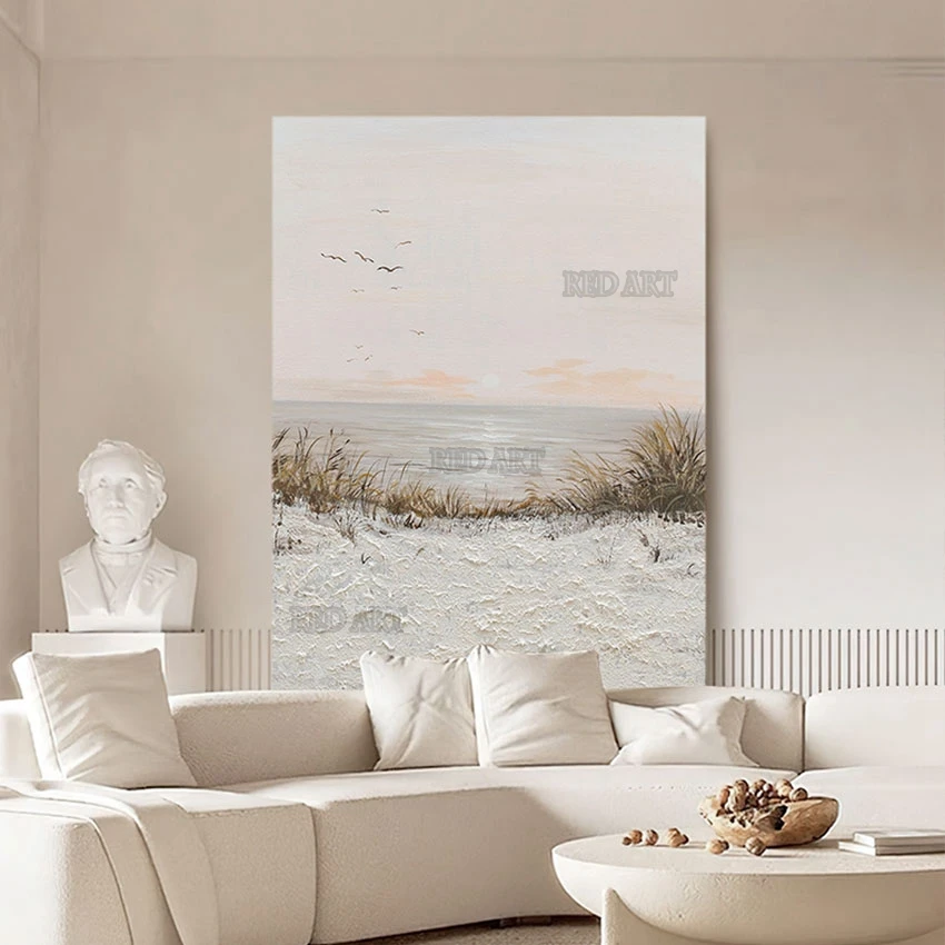 Modern Hotel Hallway Decorative, Lake Sunrise Scenery Oil Painting, Hand-painted Abstract Landscape Canvas Wall Picture Art