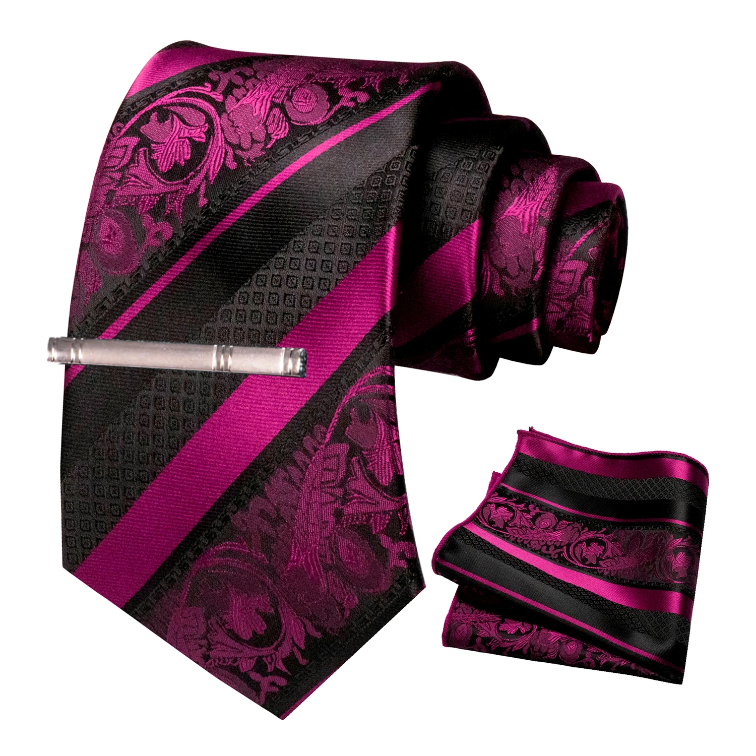 Klassische Herren-Krawatte mit Blumenmuster, 8 cm, Seidenkrawatten-Set, Einstecktuch, Krawattenklammer, Business-Anzubehör, Bräutigam-Hochzeitskrawatte – Detail 19