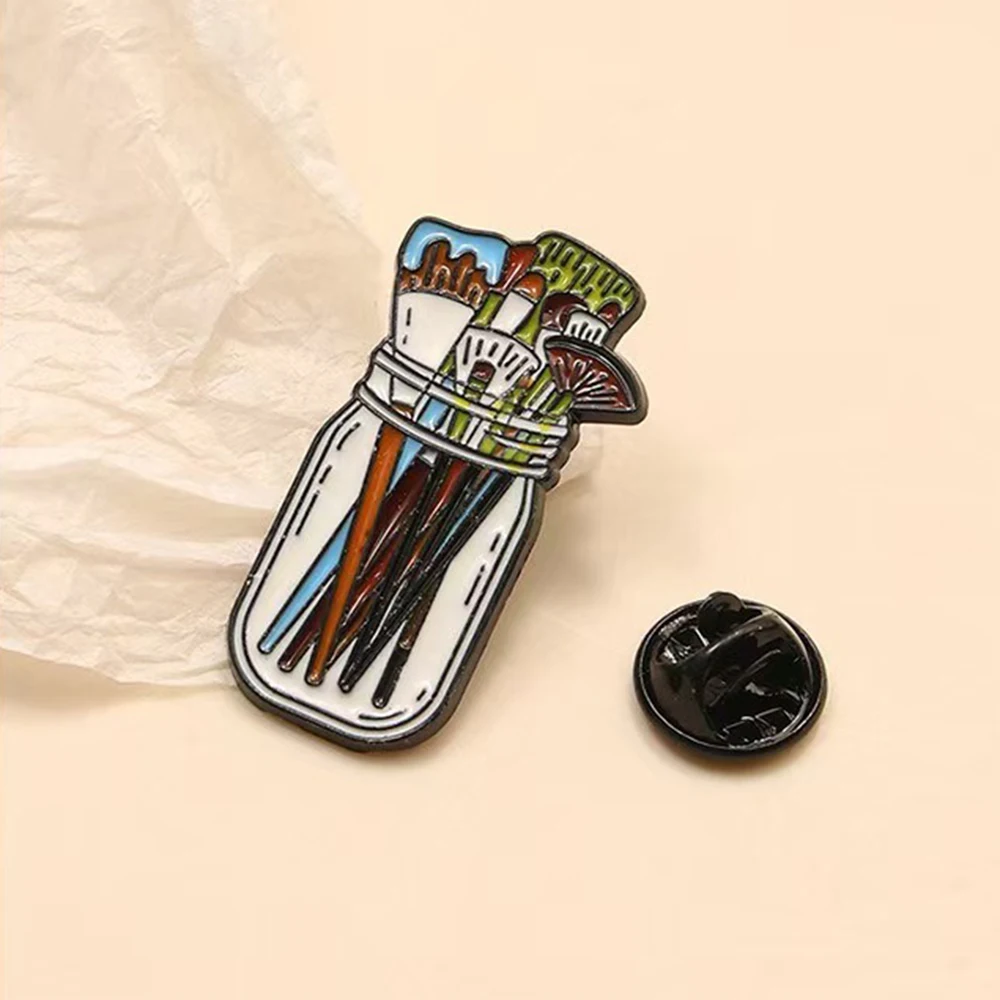 Niche Fashion Cartoon Art Tool Brooch Ins Style Paintbrush Metal Badge Personalized Pin Creative Book Packaging Accessories