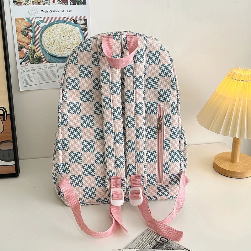 Sac d'école en nylon à fermeture éclair torsadée pied-de-poule pour filles et garçons, sac à dos tendance, documents d'abonnés, haute capacité, offre spéciale, 2024