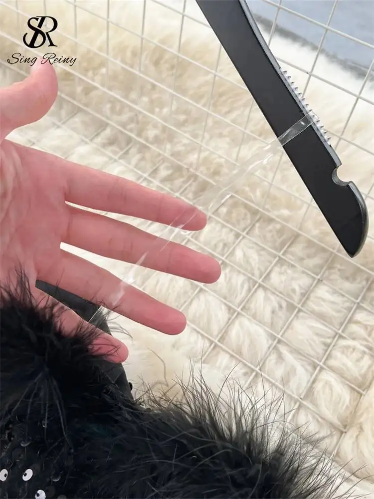 가을 우아하고 섹시한 블랙 점프수트 유럽 패션 오프숄더 깃털 패치워크 스팽글 슬림 롱 플레이수트