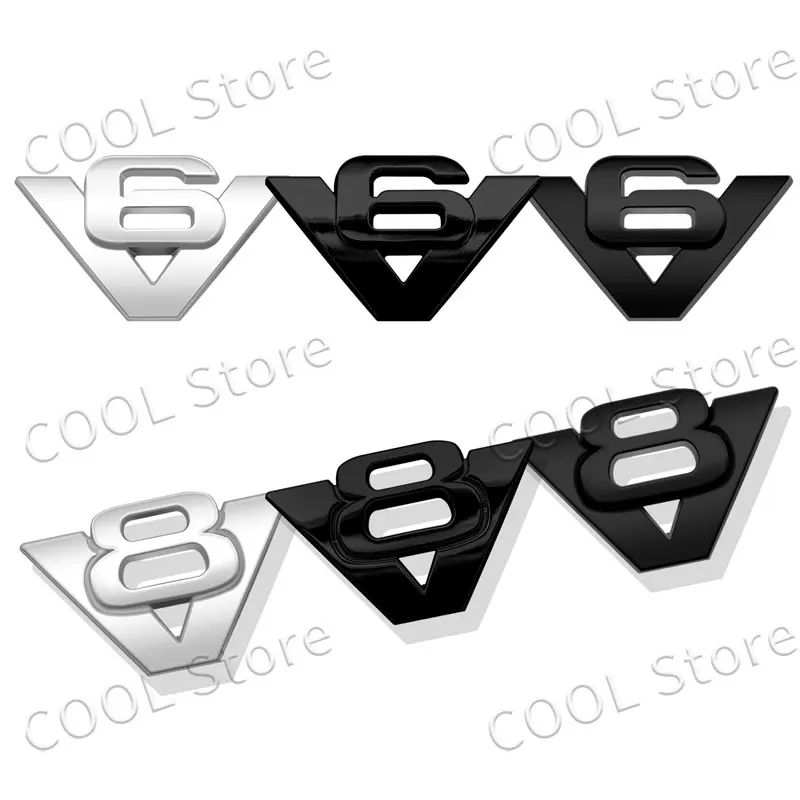 Creative Car 3D Metal Chrome Sticker Emblem V6 V8 Logo Badge Car Tail Trunk Side Body Decoration Universal Auto Accessories