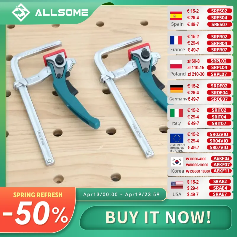 

Allsome 2Pcs Aluminum Alloy Quick Ratcheting Table Clamp Rail Clamp for MFT Table and Guide Rail System 160mm Clamping Range