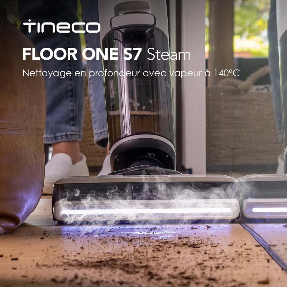 Tineco Floor One S7 Steam Nettoyeur de sols à vapeur sans fil pour les saletés tenaces sur les sols durs avec tamis autonettoyant, nettoyage des bords, fonction auto-propulsée, idéal pour les enfants/les animaux domest
