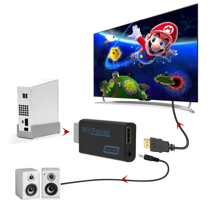 Full HD 1080P Wii To HDMI Compatible Converter Adapter Wii2HDMI Compatible Converter 3.5mm Audio for PC HDTV Monitor Display