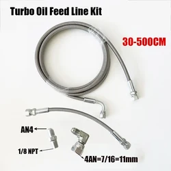 1/8 NPT Turbo Oil Feed Line AN4 Oil Return Line Kit Feed Line 30~500CM Stainless Steel Braided 0-90 Degree End Straight Hose