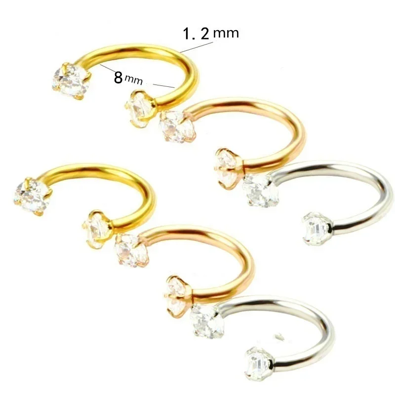 Delysia King 1pcs Women Punk Body Piercing Jewelry Semi-crescent Shape Inlaid with Crystal Nose Rings