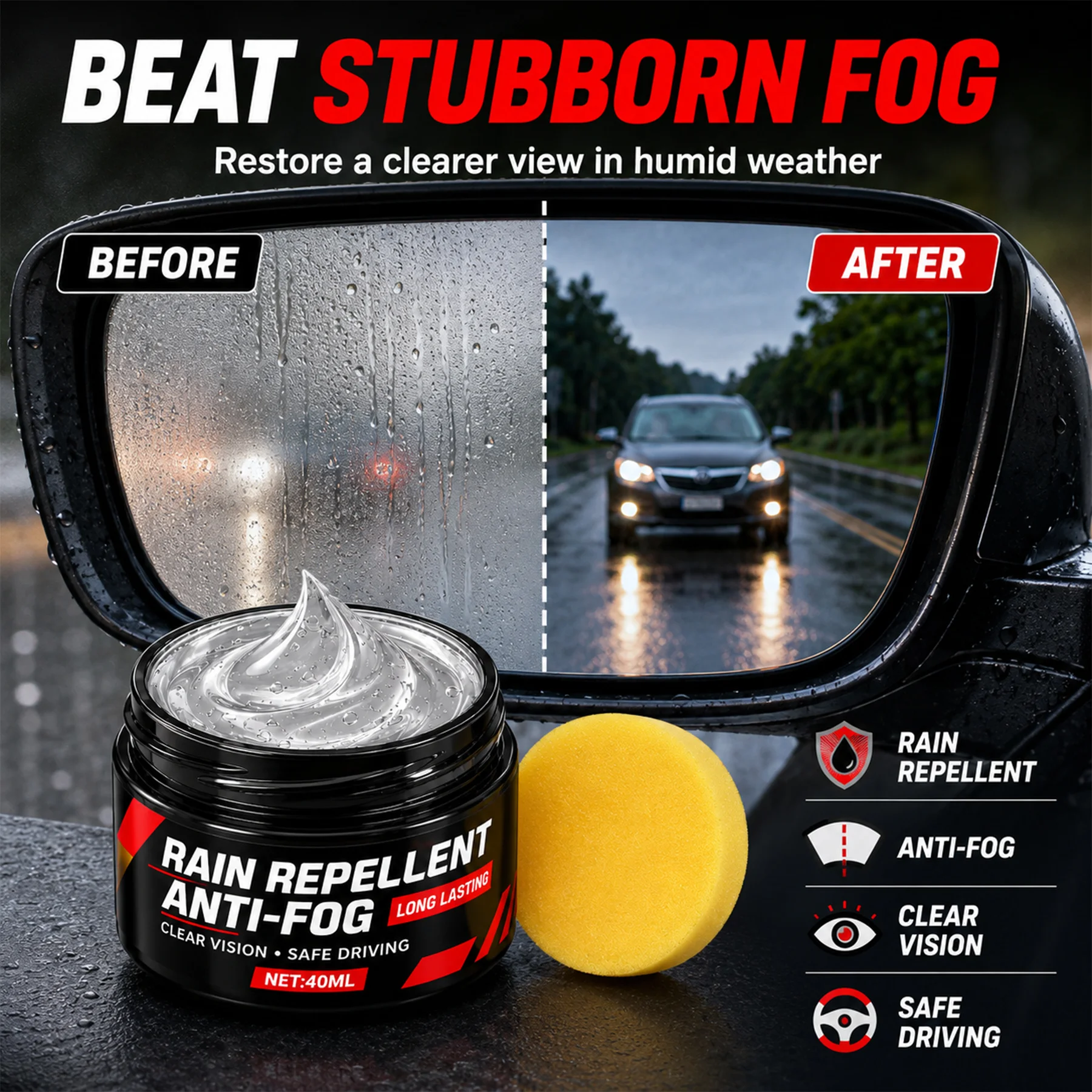 Nano‑Glass Rain‑Repellent Cream, rain‑proof and anti‑fog cream for car glass, helmet, windshields and interior glass