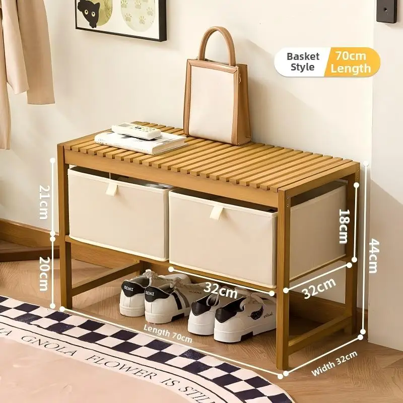 Shoe changing stool at the doorstep, home shoe wearing stool with storage drawers and two drawer storage compartments