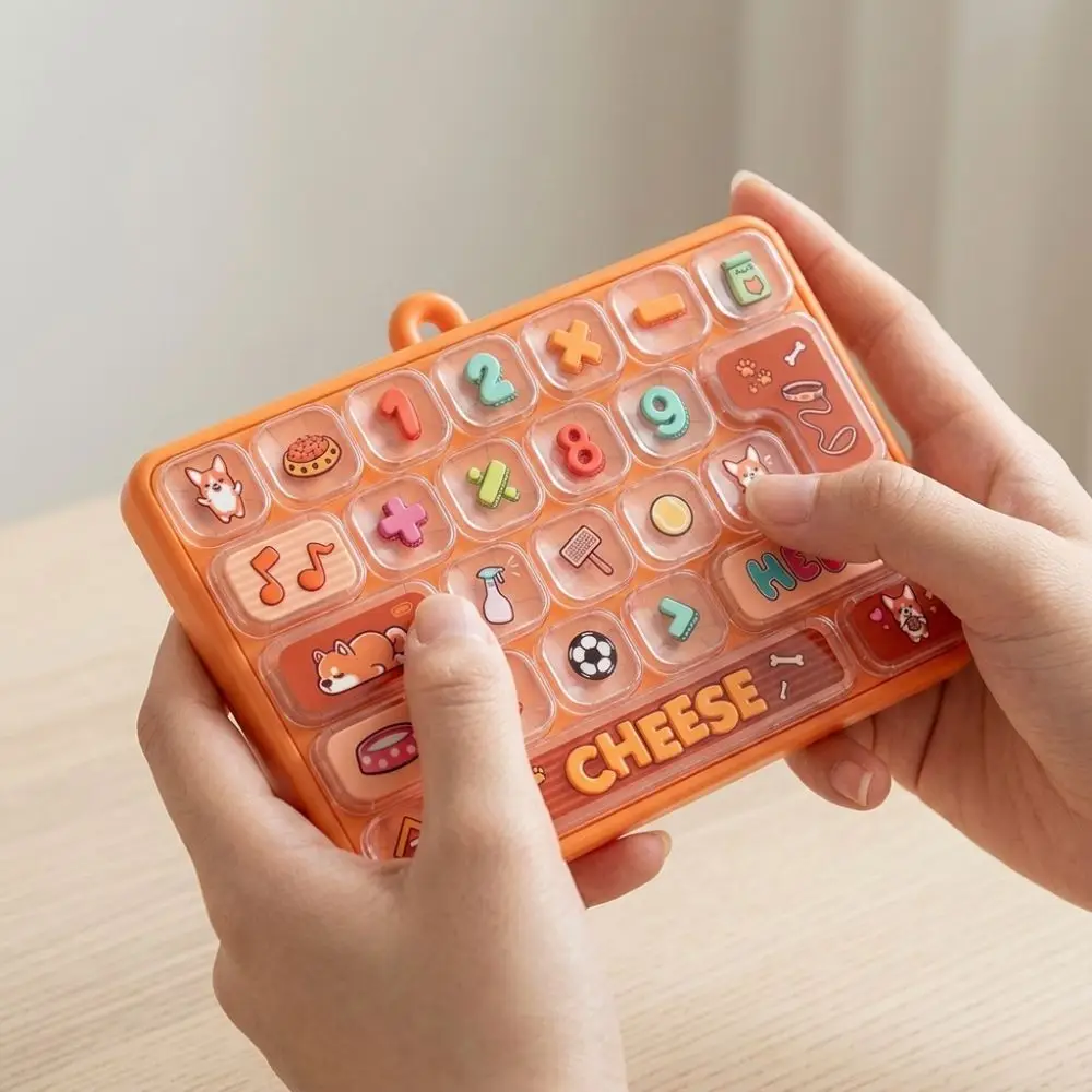 Cartoon 26 Keys Fidget Keyboard Clear Key Sounds Clickable Keys Mechanical Keyboard Keychain Plastic Animal Patterns