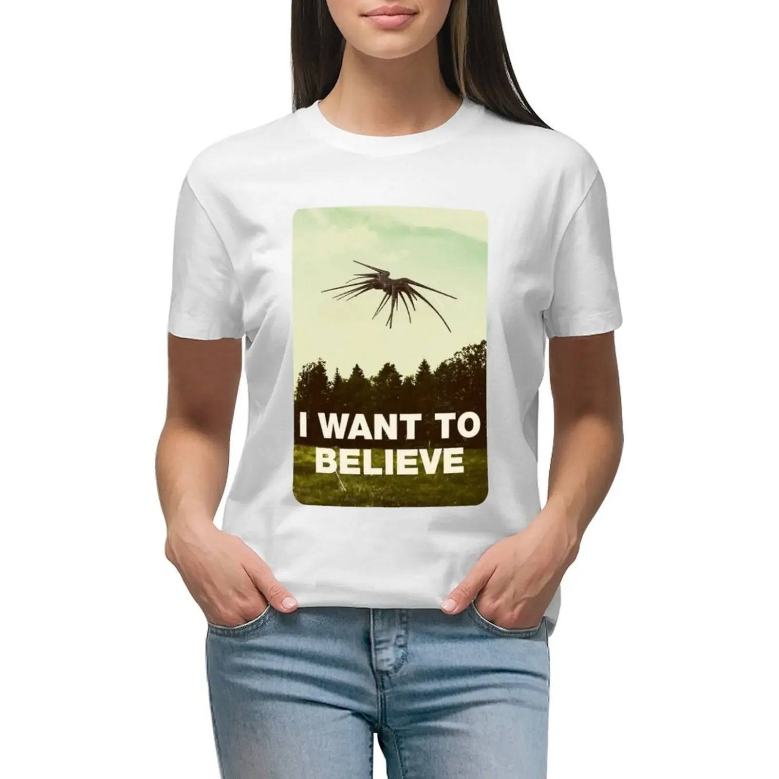 I Want to Belive - UFO - White - Sci-Fi T-Shirt anime clothes blacks animal prinfor ariat shirts for Women