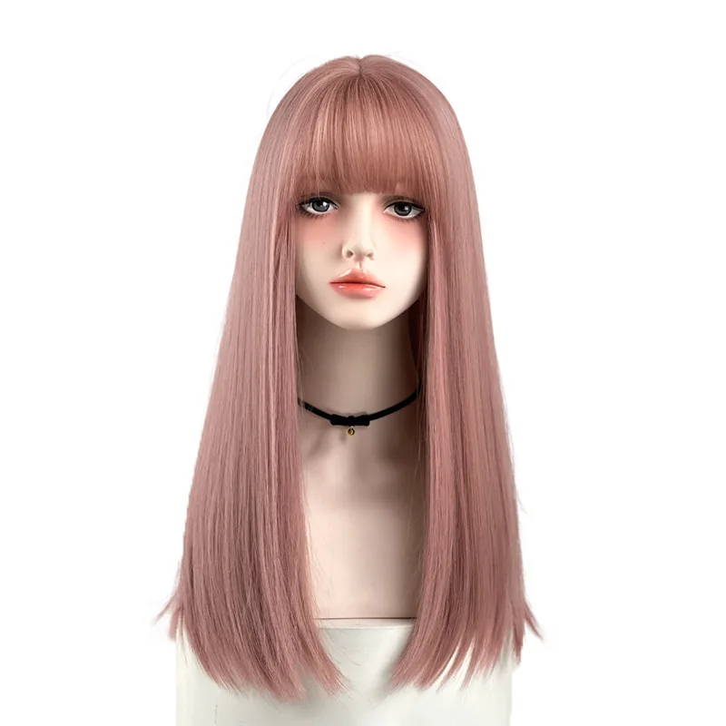 Peruka Cosplay w stylu koreańskim, pikantna dziewczyna, długie proste włosy, letnia, cienka, winoroślowa róż, Lolita, naturalna, rozmiar L