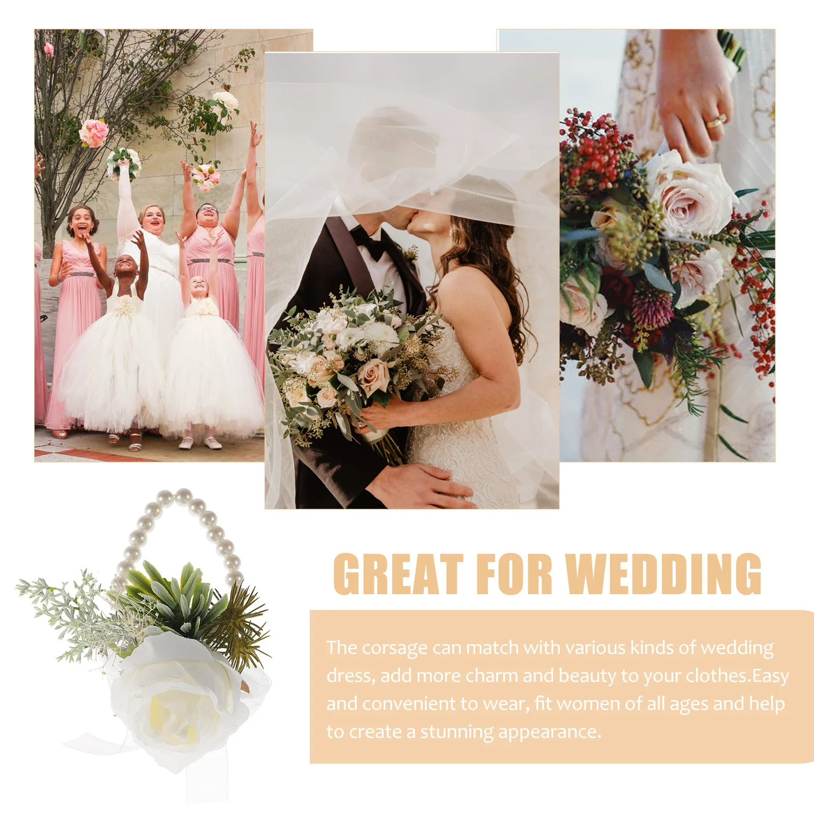 

Exquisite White Green Pearl Wedding Wrist Flower Decor Stylish Floral Bracelet for Bridal Party Flower Girl Grandma Wrist