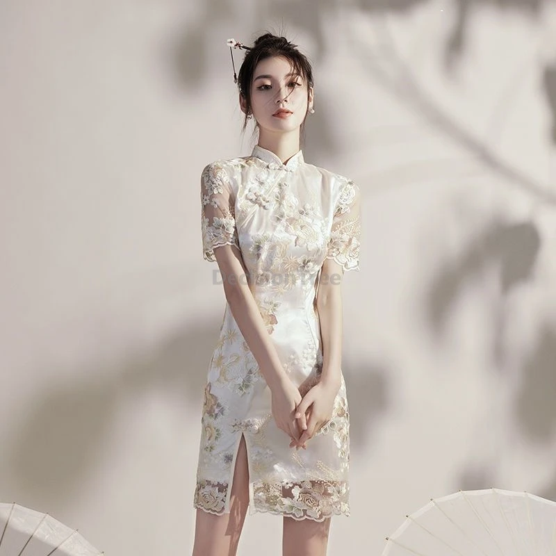 

2025 exquisite lace design daily qipao french style retro romantic improved chinese qipao elegant sexy slim fitting slit dress