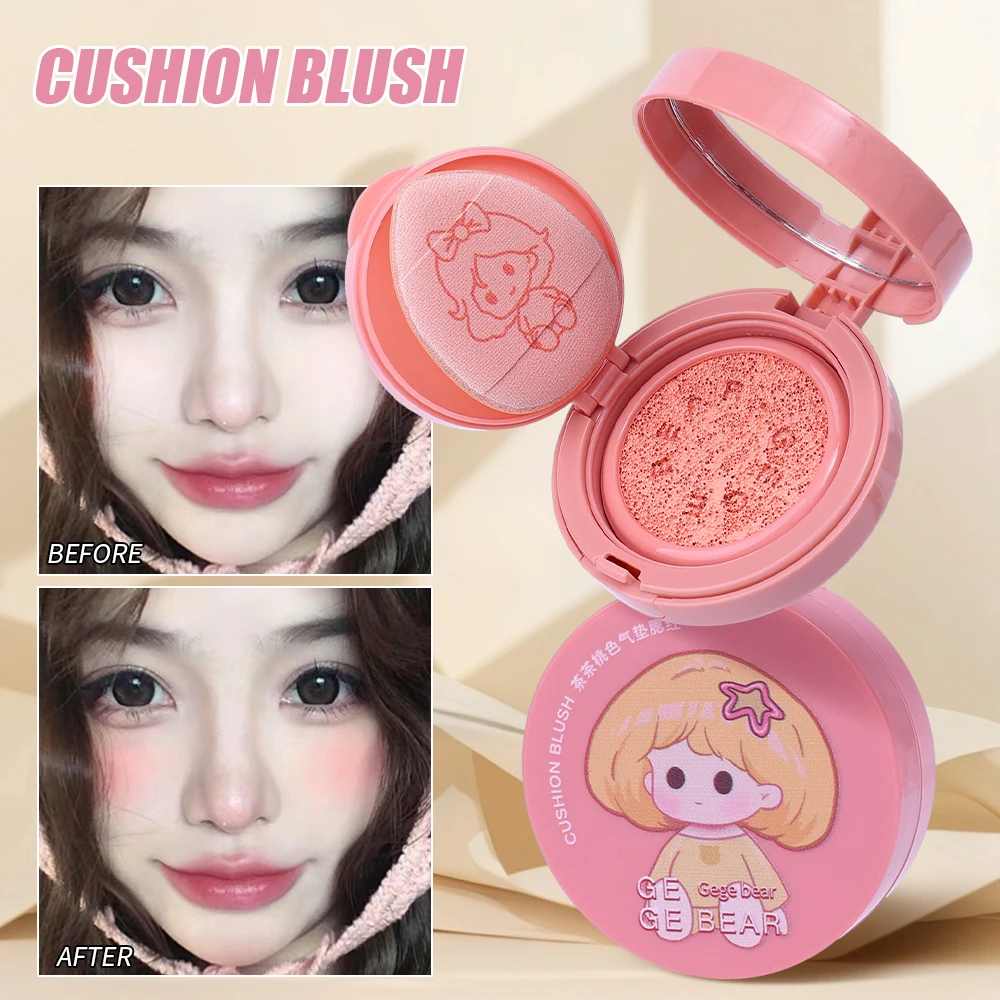 Waterdicht Luchtkussen Blush Crème Natuur Vrouwelijk Gezicht Make-Up Enkele Kleur Lichtgewicht Blush Blijvende Roze Wangtint Blusher Puff