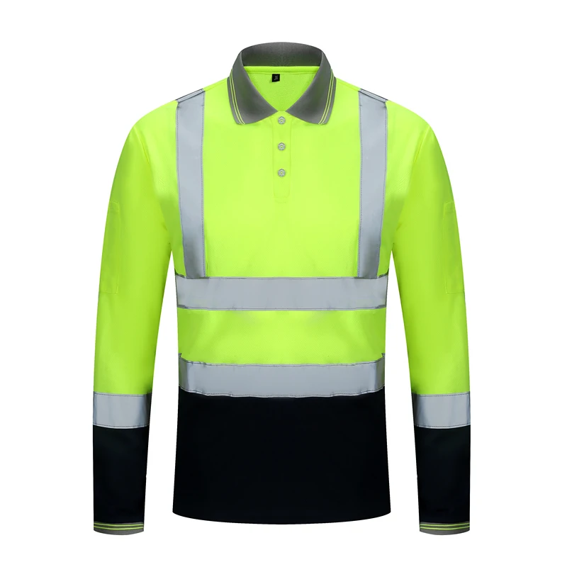 Hi Vis Safety Workwear Long Sleeve Polo Shirt for Men Reflective Shirt Men Work Construction Safety Clothing Workwear