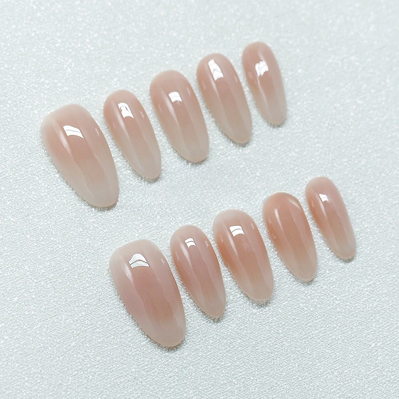 Handmade Nude Gradient Simple Hand Made เล็บปลอมอะคริลิคออกแบบเล็บปลอมเกาหลีชุดกดบนเล็บพร้อมกล่องและเครื่องมือ