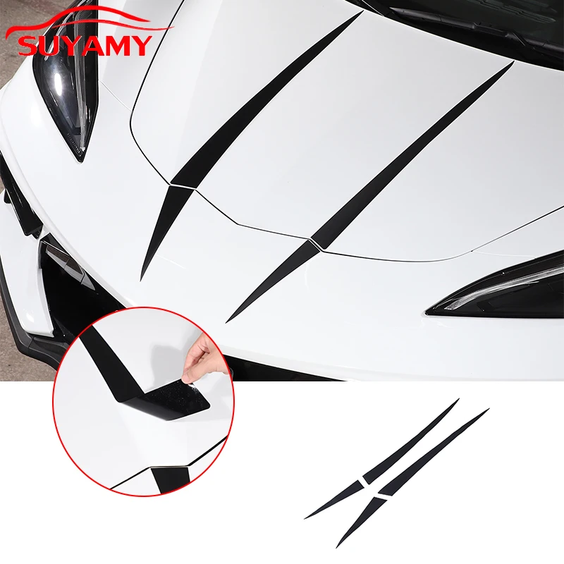 For Chevrolet Corvette C8 Stingray Z51 Z06 2020-2024 PVC Car Front Engine Hood Trim Stickers Pull flower film Car Accessories