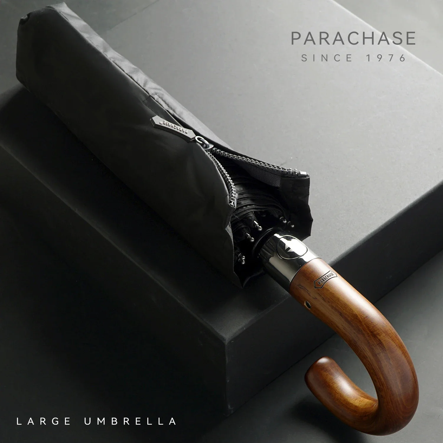 Parachase-Grand parapluie en bois coupe-vent, protection solaire UV pour hommes, parapluie pliant de golf de style professionnel, de pluie