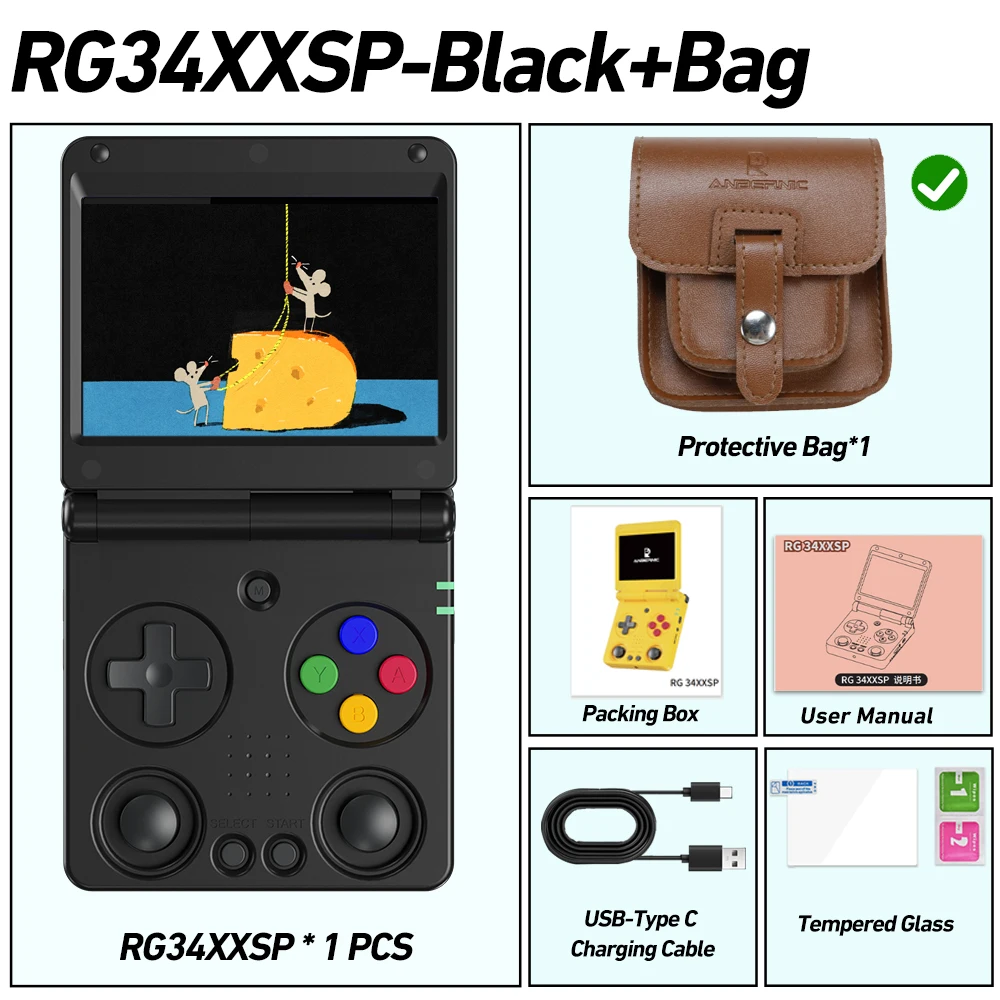 ANBERNIC RG34XXSP Flip Handheld Game Consoles 3.4 Inch IPS Scherm Linux Systeem 3300mAh WIFI Video Game Consoles 256G PSP 300Game