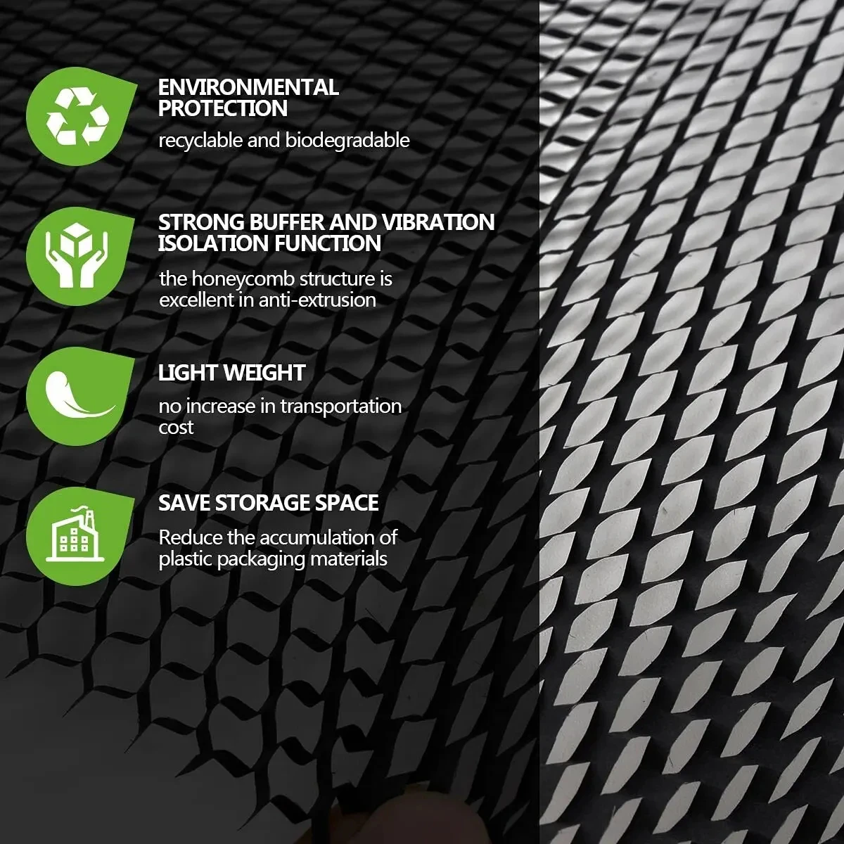 Black Honeycomb Cushioned Packaging Paper - Eco Crash Protection Wrap for Shipping & Handicrafts