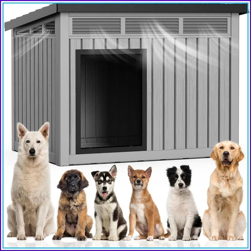 Waterproof Dog House Indoor Outdoor for Small to Large Dogs, Air Vents, Elevated Floor, Openable Top