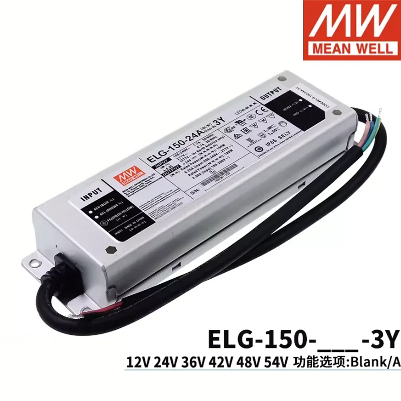 

MEAN WELL ELG-150-48A-3Y IP67 150W Waterproof LED Lighting Transformer AC to DC 12V 24V 36V 48V 54V Outdoor LED Driver Power