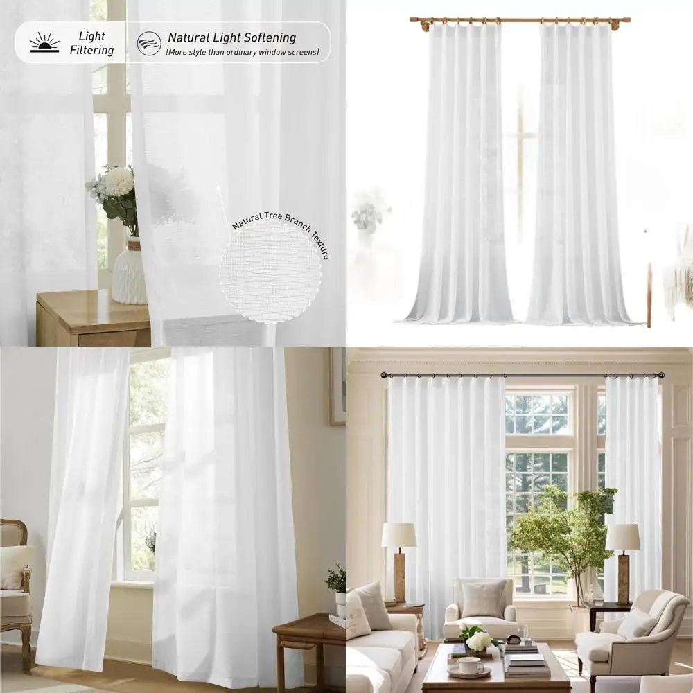 Rideaux de branche d'arbre à plis pincés, 132 blancs, pour grandes fenêtres, rideaux doux et verticaux (W42xL132, 2 panneaux)