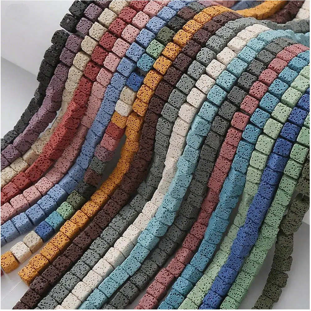 Perles carrées en roche volcanique colorées 6/8 mm, diffuseur d'aromathérapie, pierres précieuses en vrac, accessoires de fabrication de bijoux pour bracelets et colliers DIY