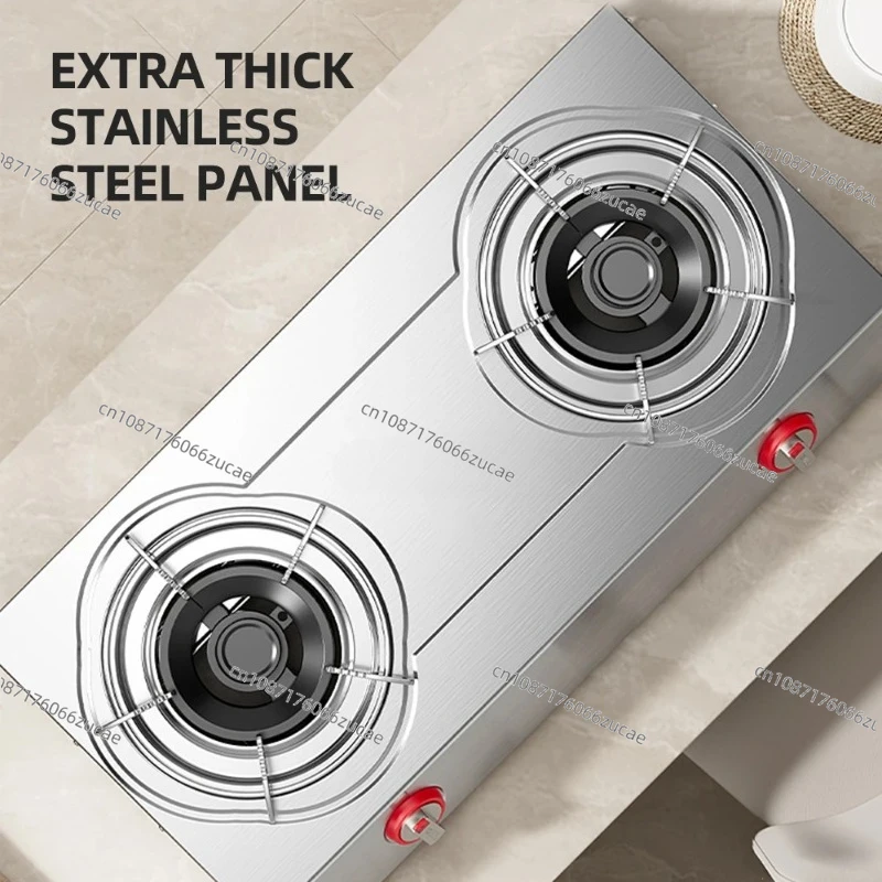 

Двойная кастрюля, кухонная газовая плита, 2 конфорки, бытовая плита из нержавеющей стали с сильным огнем, сжиженный газ