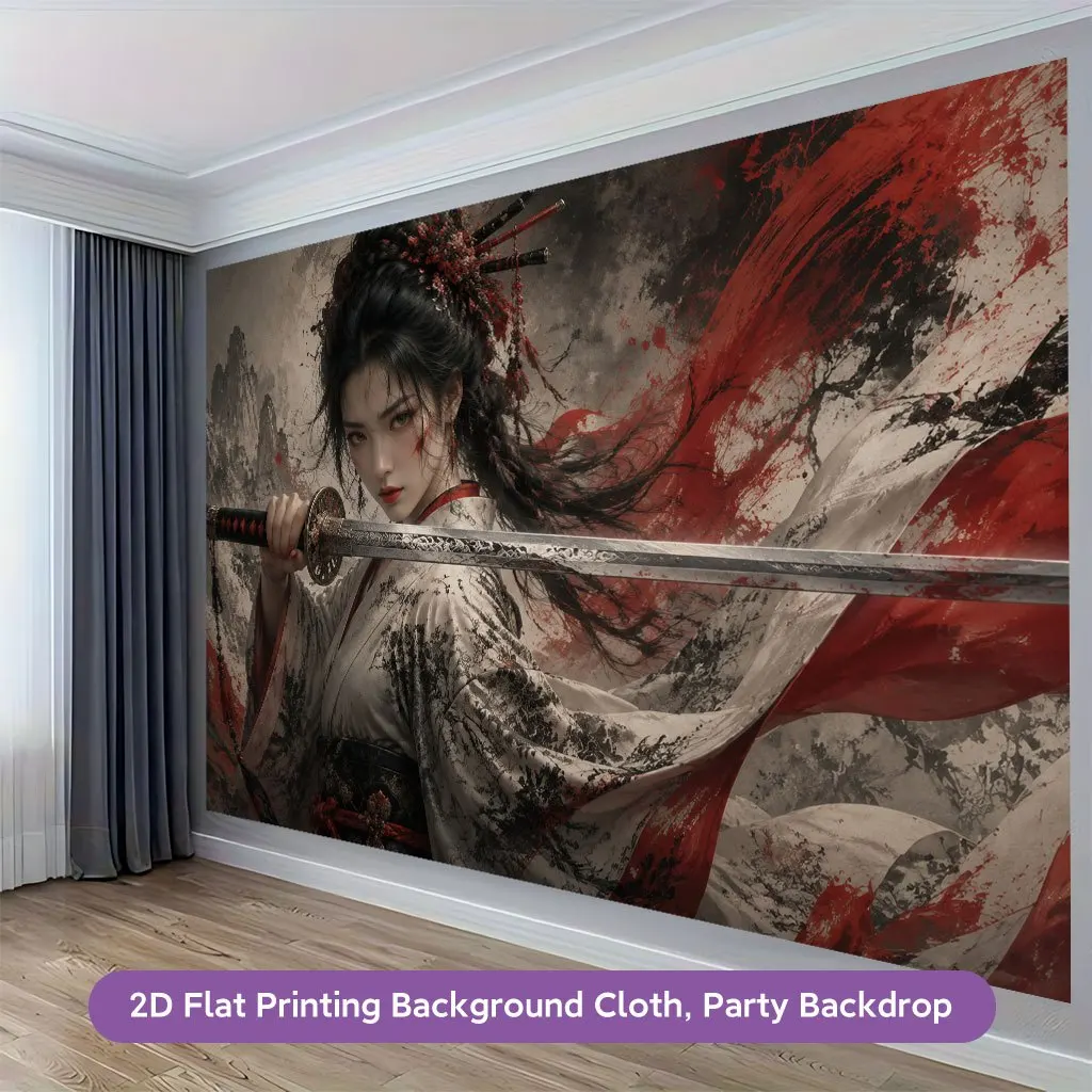Large Anime Fantasy Samurai Portrait Tapestry Wall Art Polyester Backdrop Decoration for Bedroom Living Room Room Decor