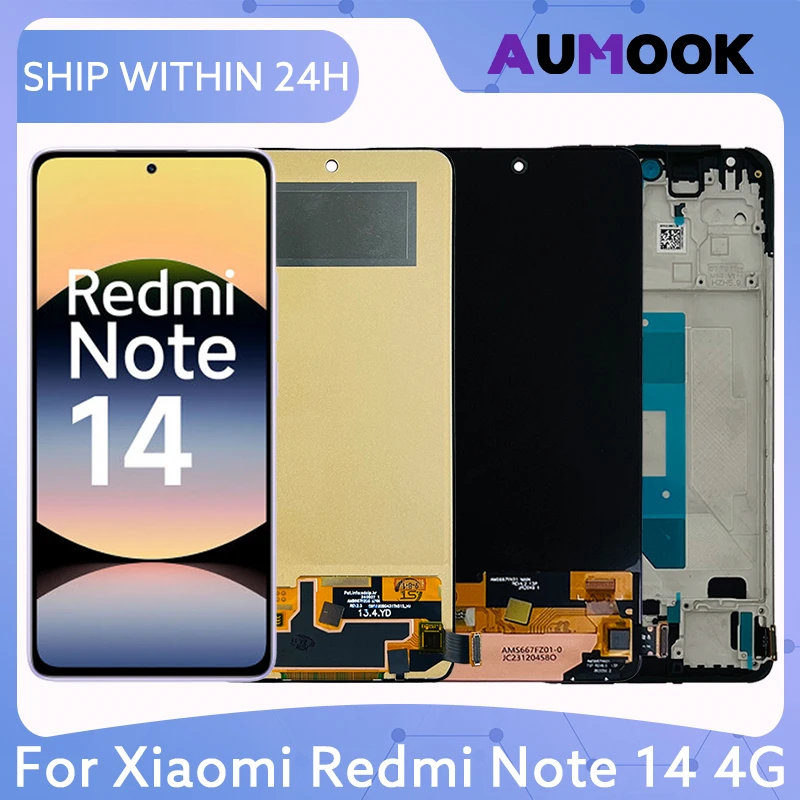 AMOLED LCD For Xiaomi Redmi Note 14 4G 24117RN76G 24117RN76O 24117RN76E LCD Display Touch Screen Digitizer Assembly LCD Parts