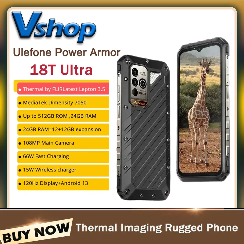 Ulefone Power Armor 18T Ultra Rugged Phone 12GB+512GB 6.58 inch Android 13 5G NFC Thermal ImagingCamera FLIR® smartphone