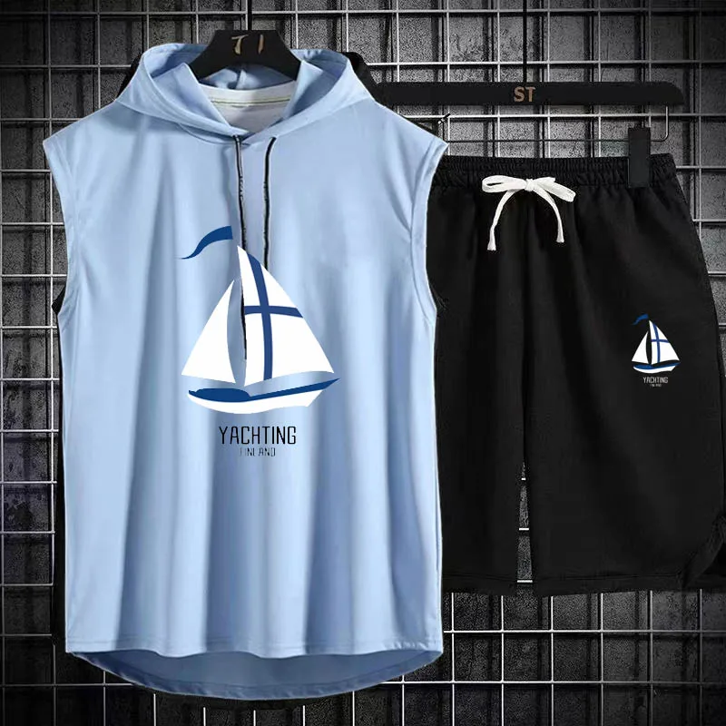 

Men's Yachting T-Shirt suit Hoodie Vest Sleeveless Bodybuilding Gym Workout Fitness Shirt High Quality Vest Sweatshirt suit