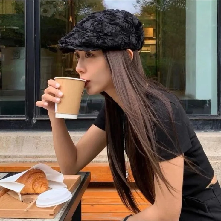 قبعة نسائية ثلاثية الأبعاد على الأمام متعددة الاستخدامات لافتة للنظر بتصميم مقعر صغير قبعة رسام قبعة عصرية 4m820 #2