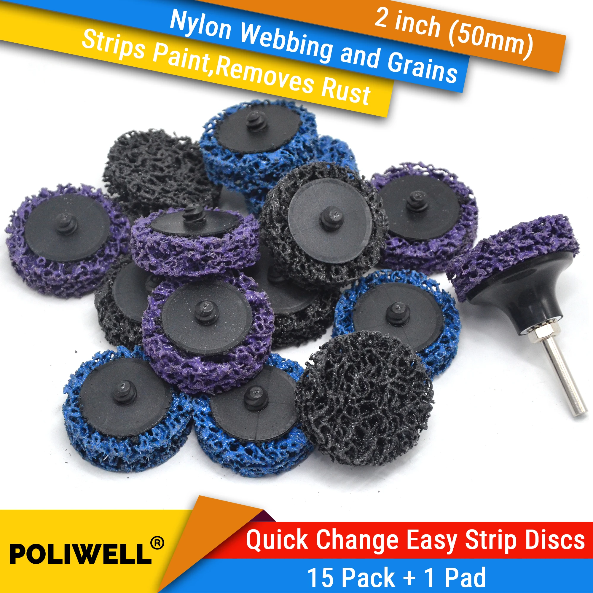 

15 Pack 2 Inch Roll Lock Quick Change Easy Strip Discs Angel Die Grinder Attachments with 1/4" Disc Pad Holder forRemove Rust