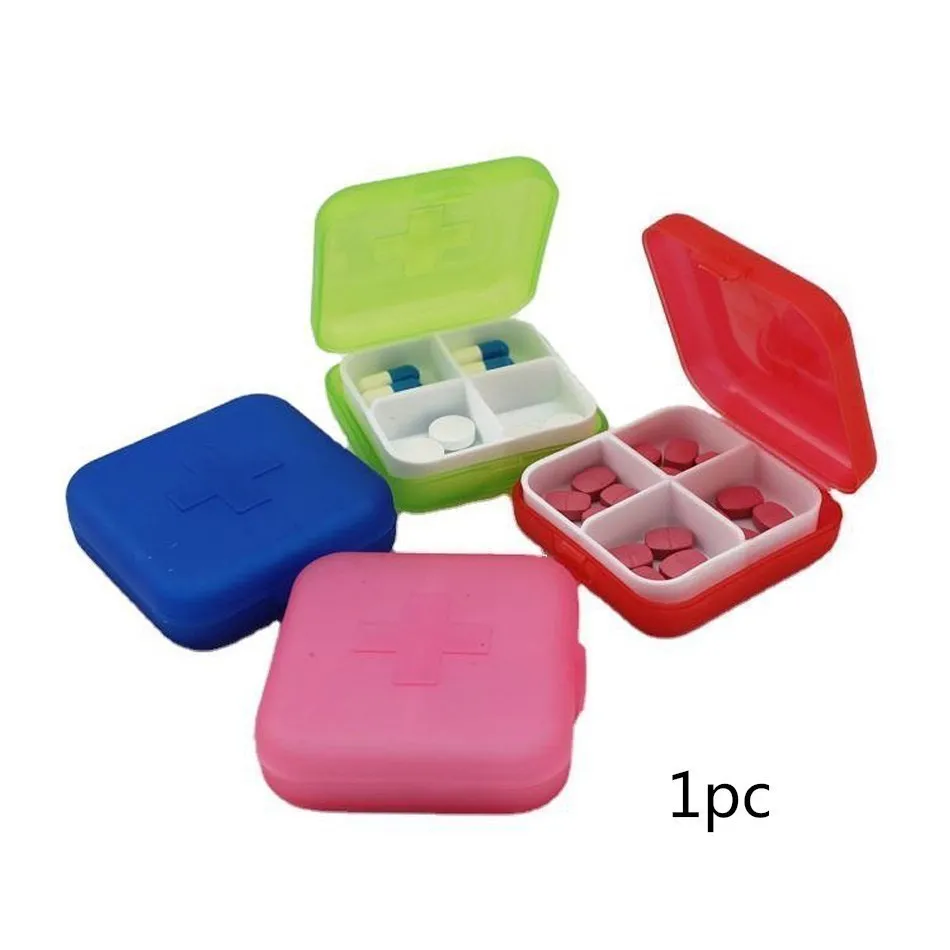 Square 4 Grids  Pill Box 5Colors Convenient Drug Placement Travel Medicine Placement Portable Tool