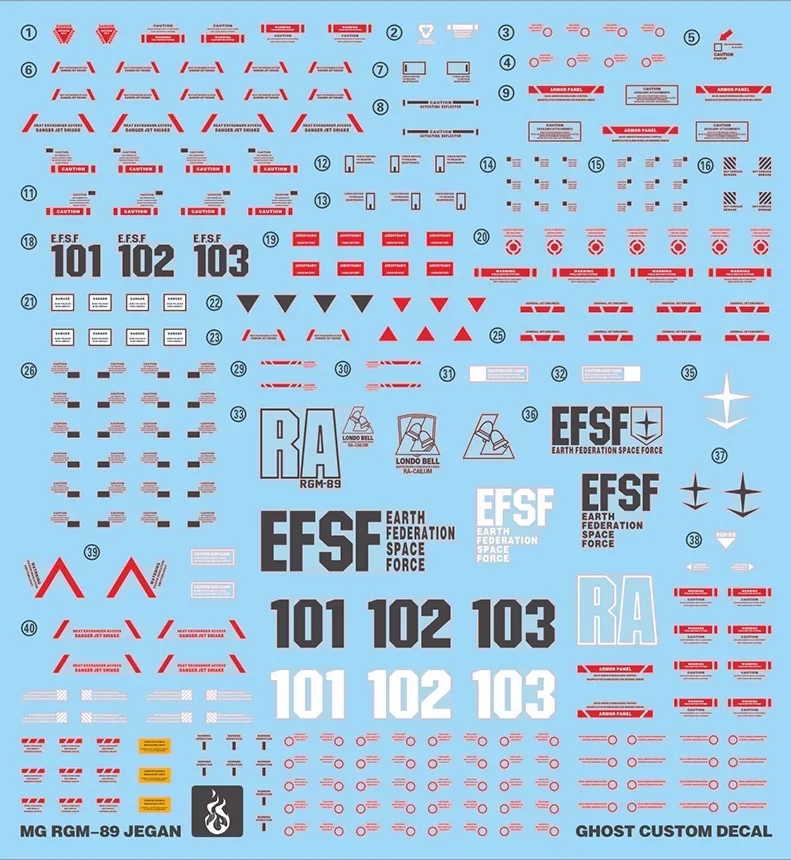 Model Decal for 1/100 MG RGM-89 JEGAN 097 Model Kits Ghost Custom Fluorescent HD Water Stickers for Assembly Model Hobby DIY