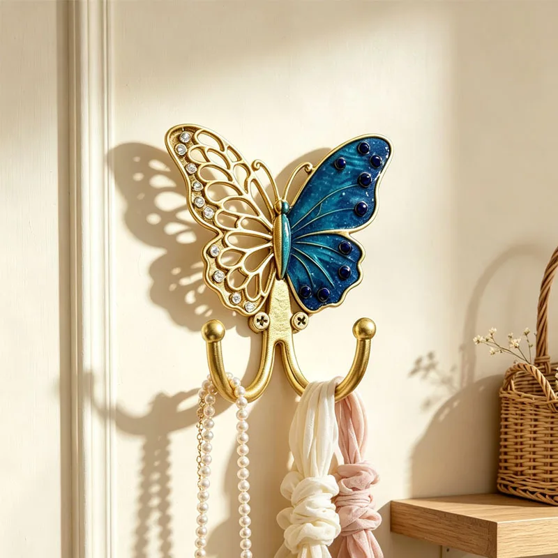Vintage Butterfly Decorative Wall Hook,Metal Double Hanger Wall Mounted Hanger for Coat Hat Towel Home Wall Art Decor Ornament