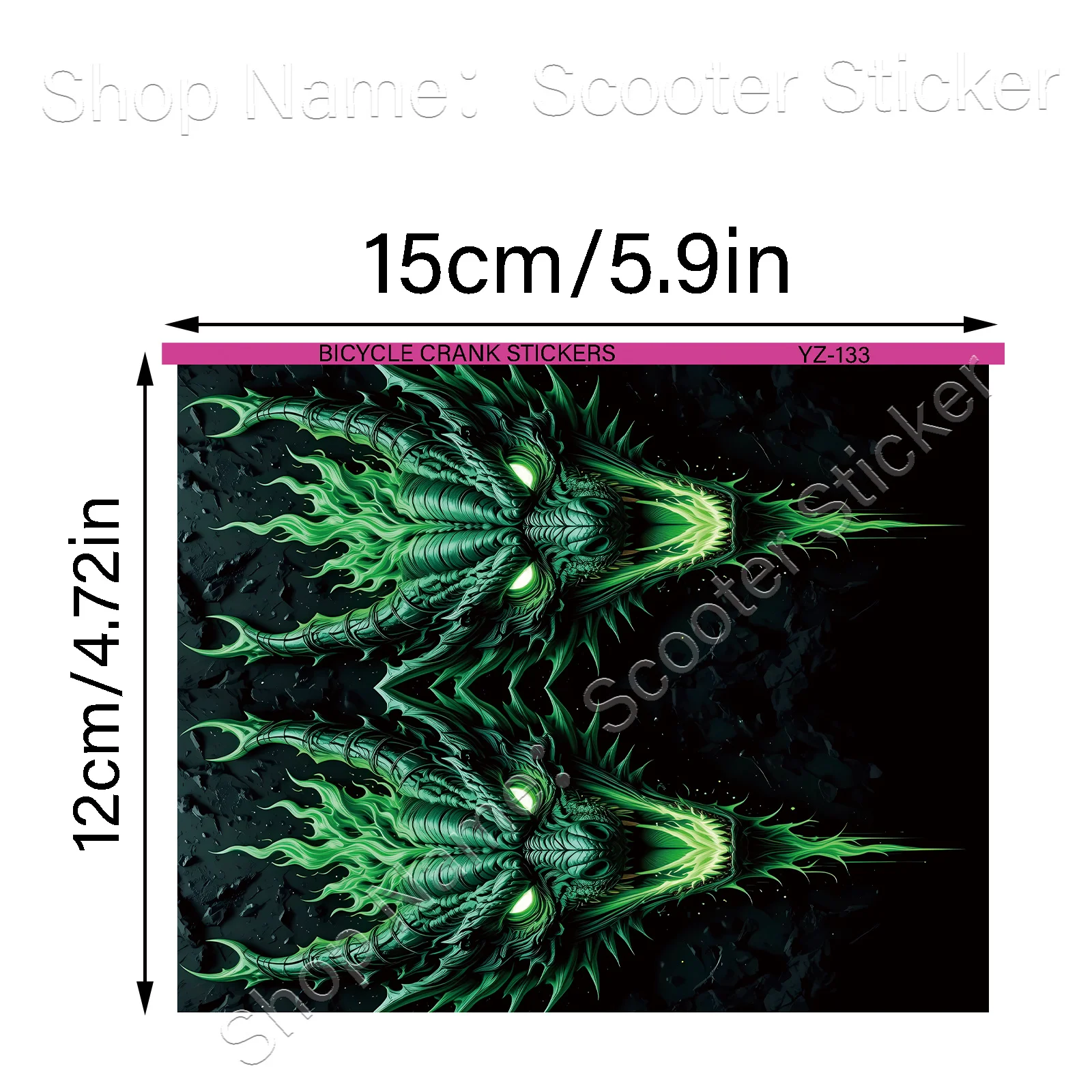 1Pair Green Dragon Bike Crank Arm Stickers, Waterproof Scratch Resistant Decals for Road Bike Crankset
