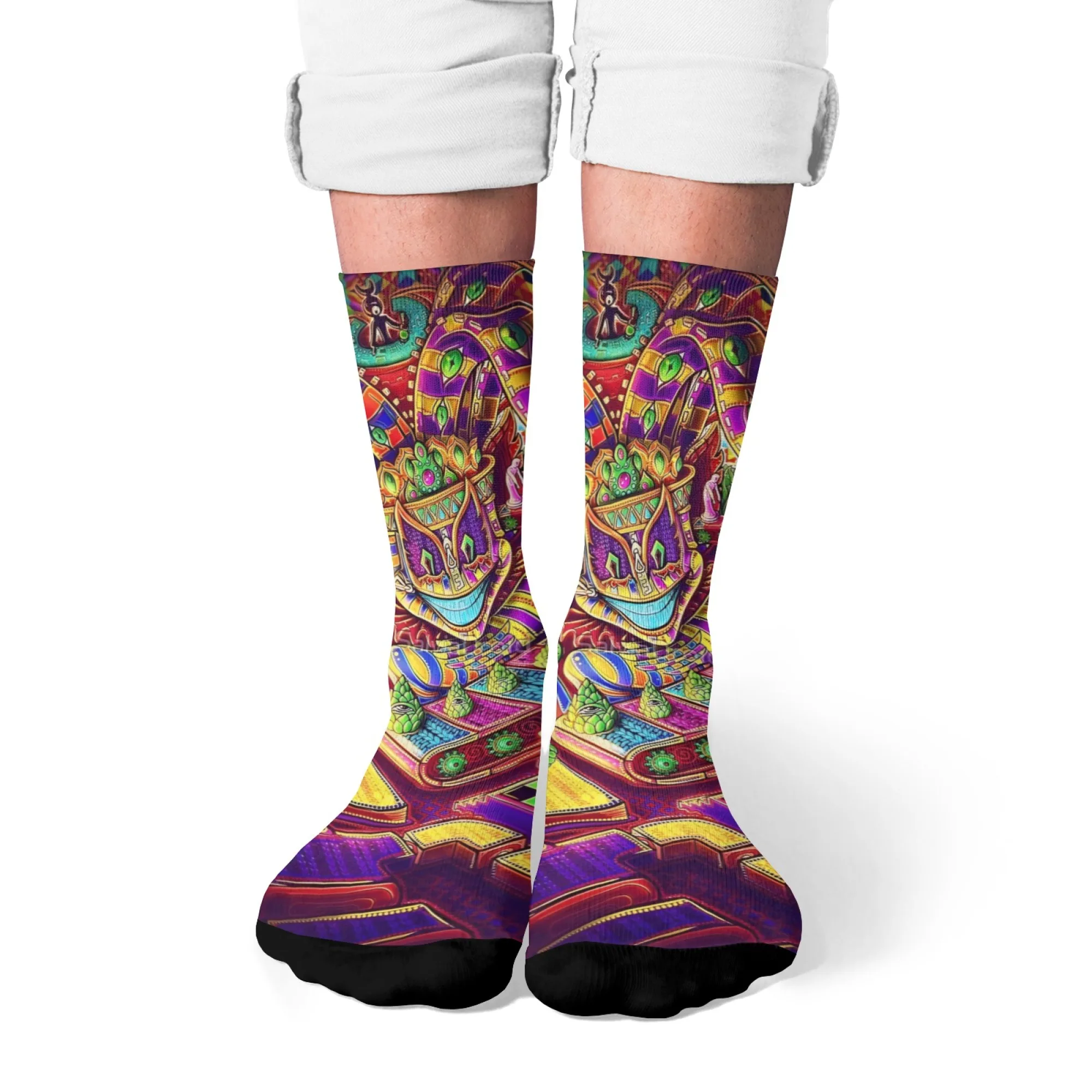 

A pair of novel psychedelic art design printed compression socks Harajuku street retro men's socks soft and comfortable gift