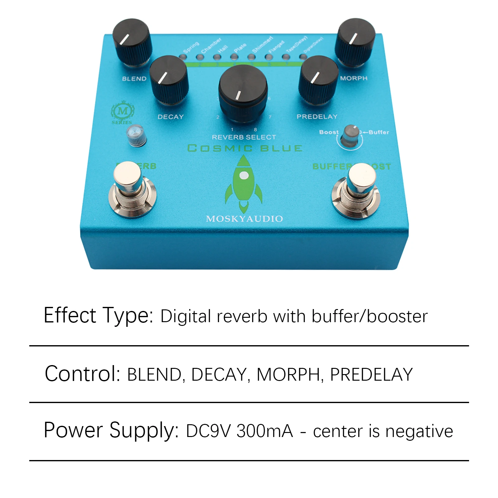 MOSKYAudio Guitar Effect Pedal Digital Reverb with Buffer/Booster Reverberation Guitar Pedal Dual Footswitch Guitar Accessories